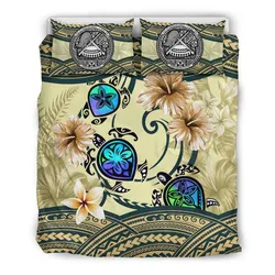 American Samoa Bedding Set - Polynesian Turtle Hibiscus Beige