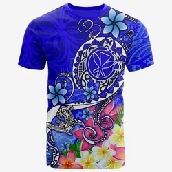 Hawaii T Shirt - Turtle Plumeria Polynesian Tattoo Blue Color