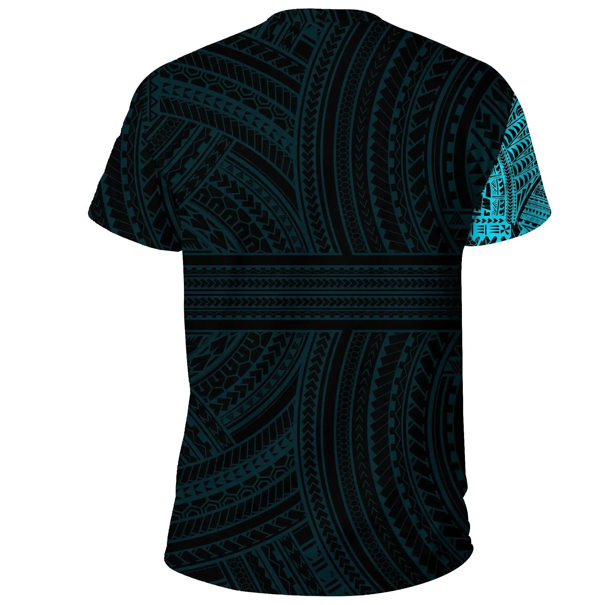 T-Shirt Polynesian Tattoo Style Cyan A27