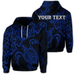 (Personalised) Hawaiian Map Turtle Hibiscus Kanaka Polynesian Hoodie - Blue