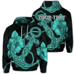 (Personalised) Hawaiian Anchor Poly Tribal Hibiscus Polynesian Hoodie Turquoise