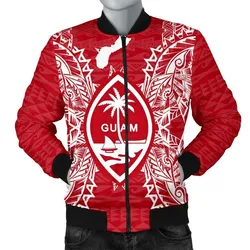 Guam Polynesian Mens Bomber Jacket Map Red White