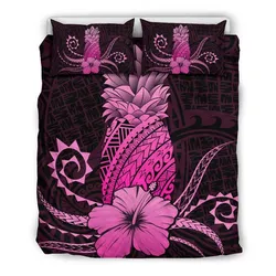 Hawaii Polynesian Pineapple Hibiscus Bedding Set - Zela Style Pink - AH - J4