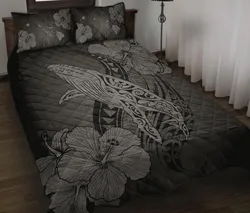 Hawaiian Whale Swim Hibiscus Polynesian Quilt Bedding Set Gray AH J9