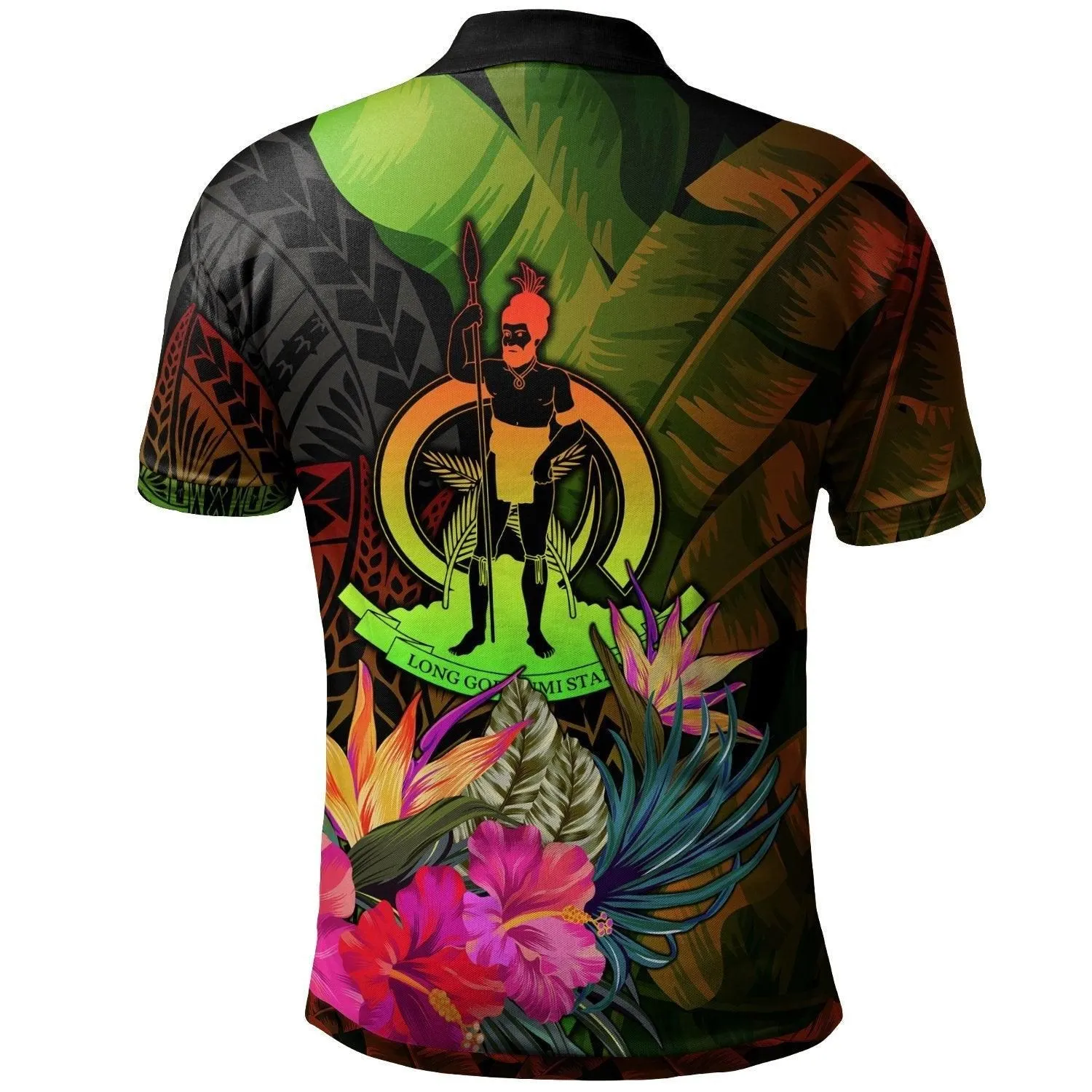 Vanuatu Polynesian Polo Shirt - Hibiscus and Banana Leaves