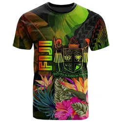 Fiji Polynesian T-Shirt -  Hibiscus and Banana Leaves - BN15