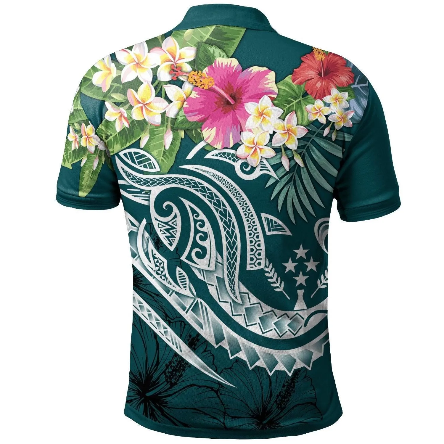 Kosrae Polynesian Polo Shirt - Summer Plumeria (Turquoise)