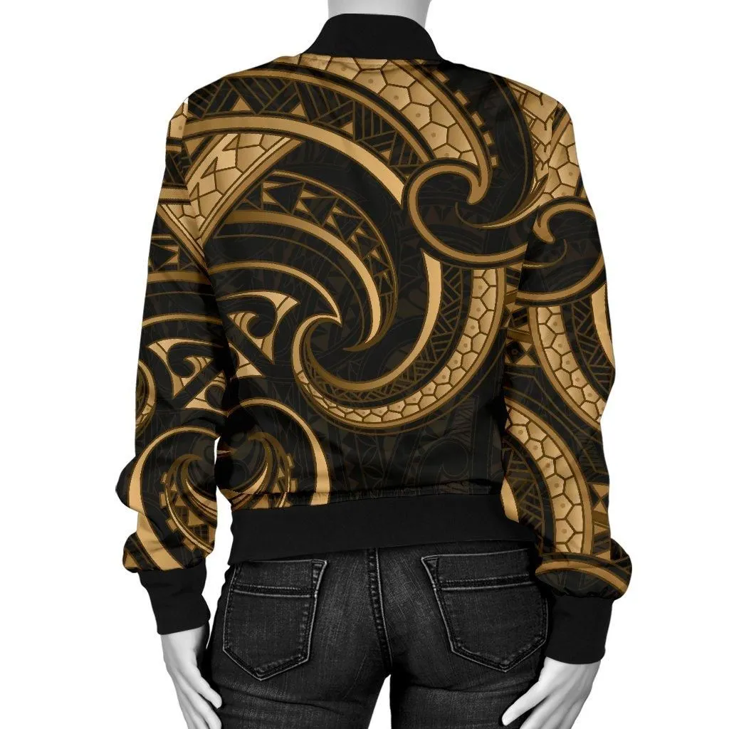 New Zealand Maori Mangopare Women Bomber Jacket Polynesian - Gold