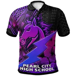 Hawaii Custom Personalised Polo Shirt - Pearl City High School Horse and Thunder Hibiscus Polynesian LT10