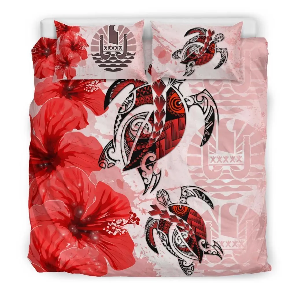 Polynesian Tahiti Polynesia Turtle Hibiscus Red A Bedding Set Camlihx
