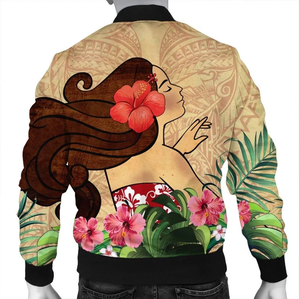 Hawaiian Hula Girl And Hibiscus Polynesian Bomber Jacket - AH