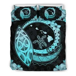 FamilyGater Bedding Set - Cover and Pillow Cases Hawaiian Map Hibiscus Plumeria Turtle Polynesian Celadon - AH J1