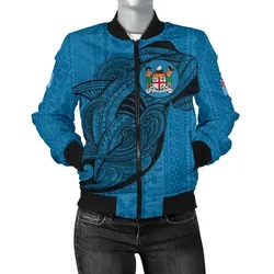 Fiji Womens Bomber Jacket Shark Coat Of Arms