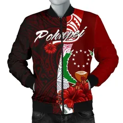 Pohnpei Micronesia Mens Bomber Jacket - Coat Of Arm With Hibiscus