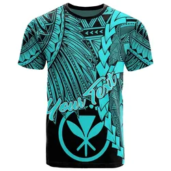 Hawaii Polynesian Custom Personalised T Shirt - Tribal Wave Tattoo Neon Blue
