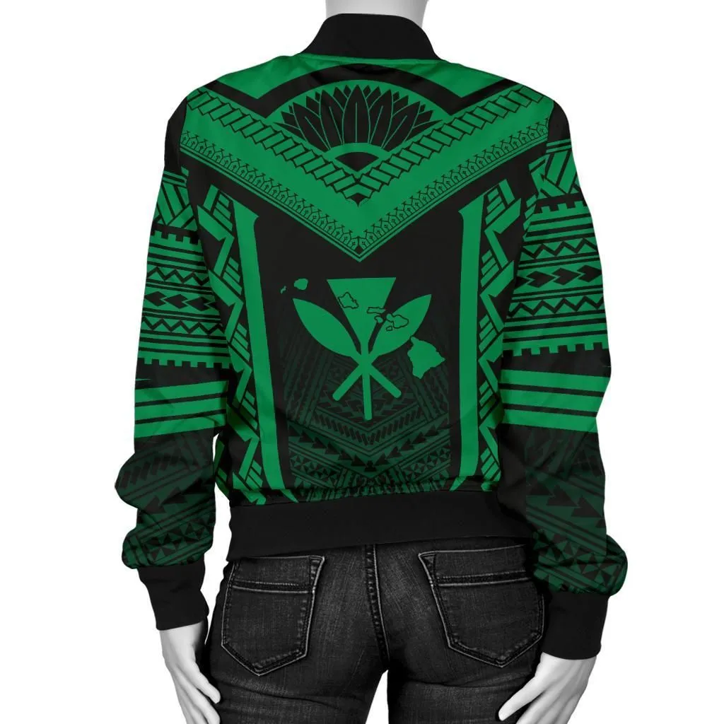 Hawaiian Kanaka Polynesian Womens Bomber Jacket Active Green