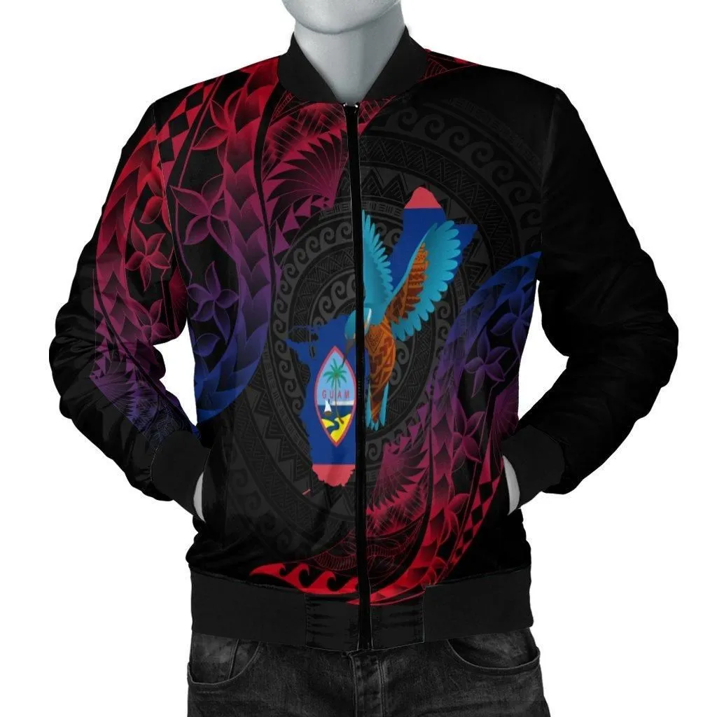 Guam Mens Bomber Jacket - KingFisher Bird With Map