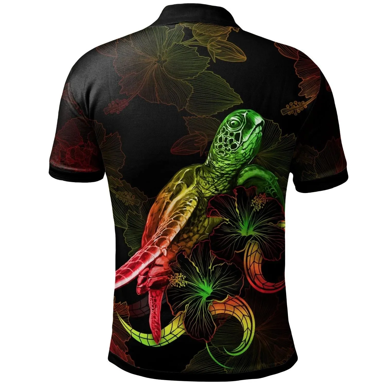 Alohawaii Shirt - Polo Shirt Guam Polynesian - Turtle With Blooming Hibiscus Reggae - BN22