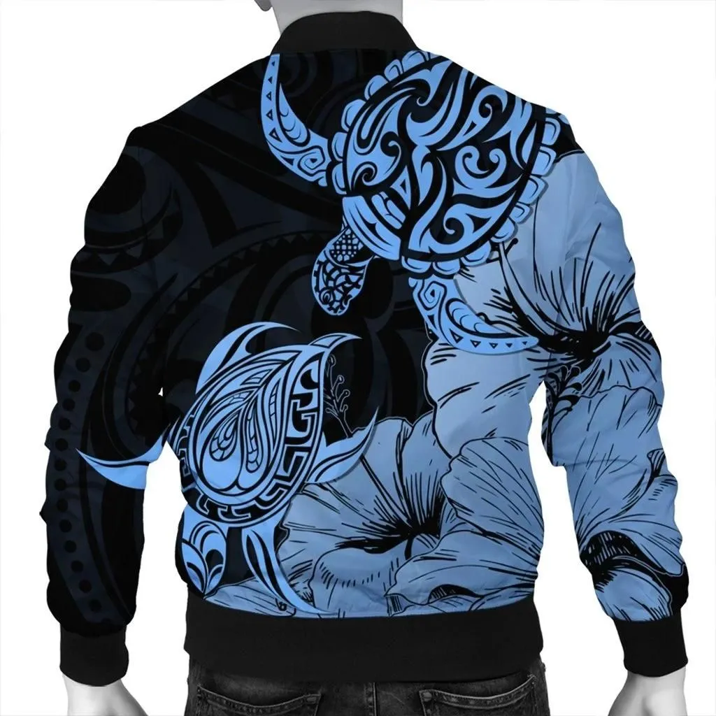 Alohawaii Jacket - Hawaii Turtle Bomber Jacket Polynesian Hibiscus Art Blue - AH - JR