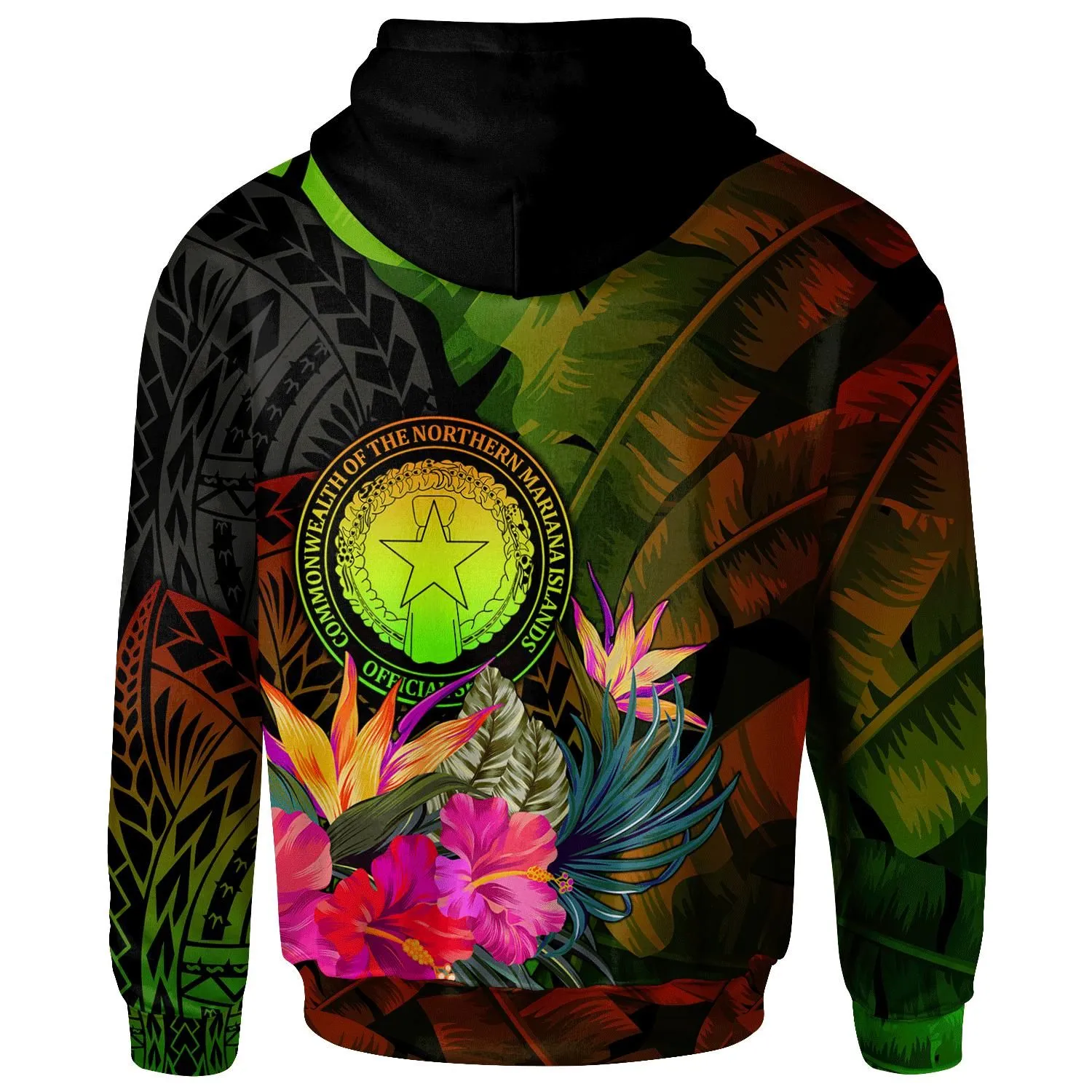 Northern Mariana Islands Personalised Hoodie- Hibiscus and Banana Leaves