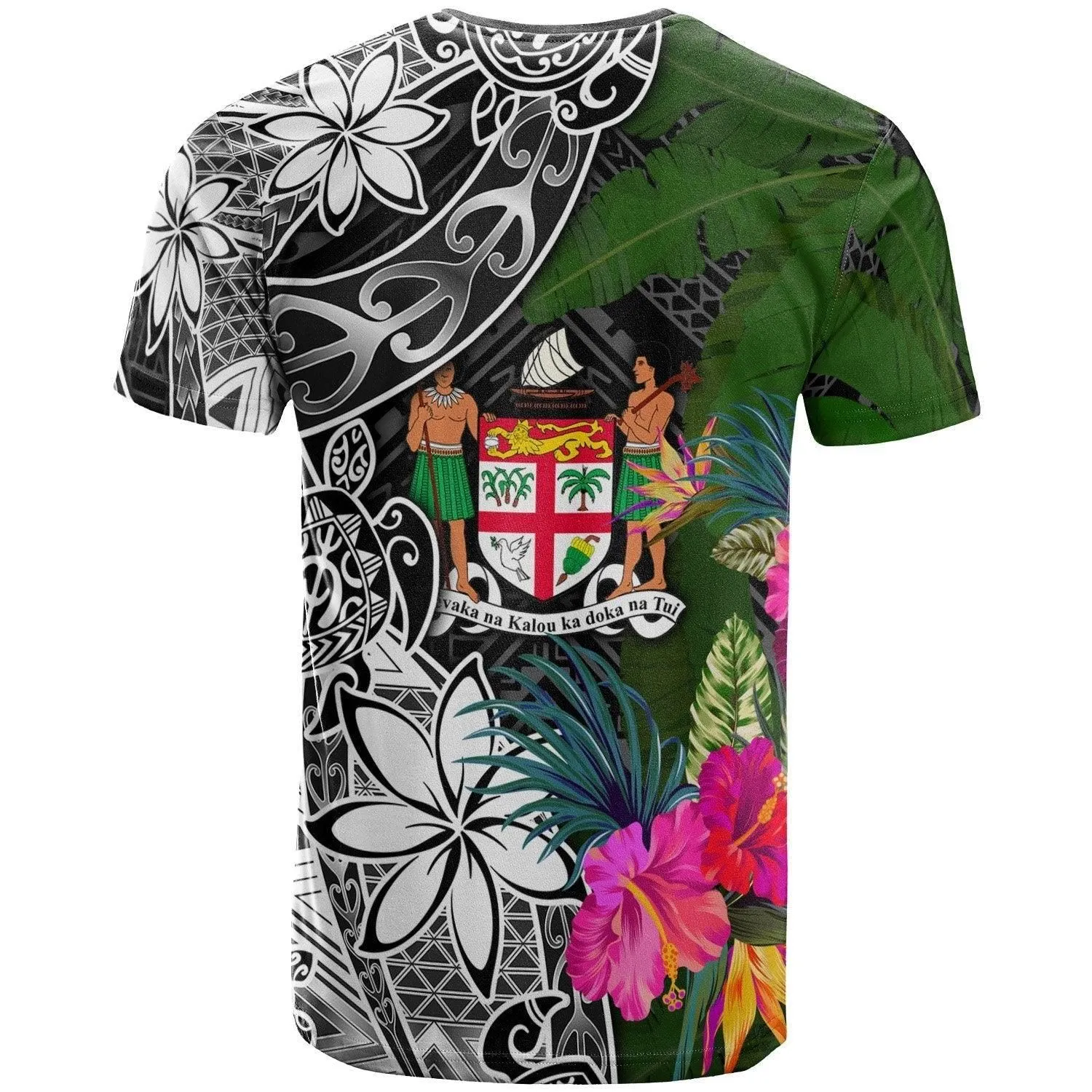Fiji T-Shirt - Turtle Plumeria Banana Leaf Crest