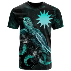 Nauru Polynesian T shirt - Turtle With Blooming Hibiscus Turquoise