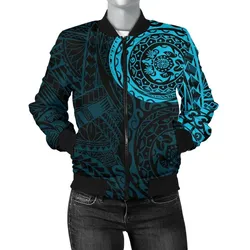 Polynesian Tattoo Style Women's Bomber Jacket Blue A7