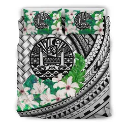 FamilyGater Bedding Set - Cover and Pillow Cases Tahiti - Lauhala Polynesian Hibiscus Gray A24