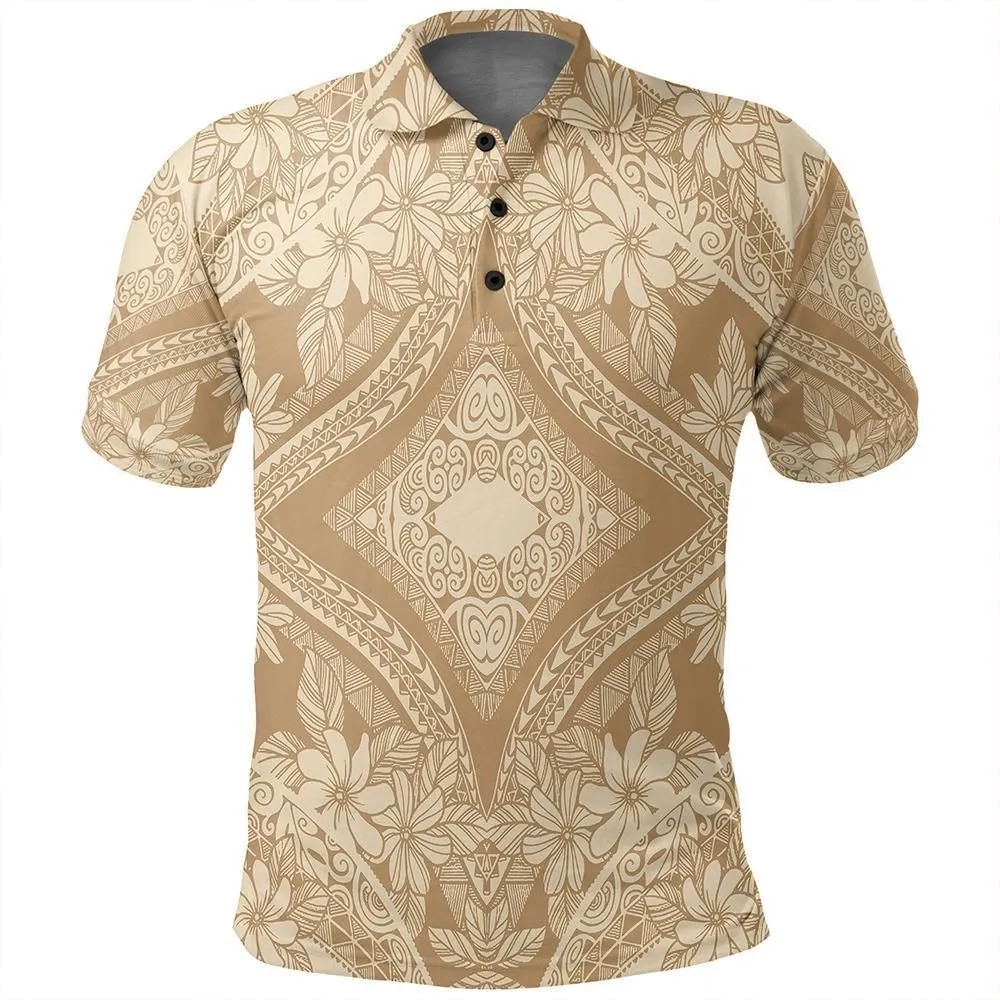Unisex Polynesian Plumeria Mix Gold Polo Shirt
