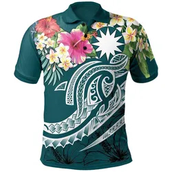 Nauru Polynesian Polo Shirt - Summer Plumeria (Turquoise)