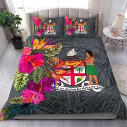 Fiji Bedding Set - Hibiscus Polynesian Pattern Gray Version