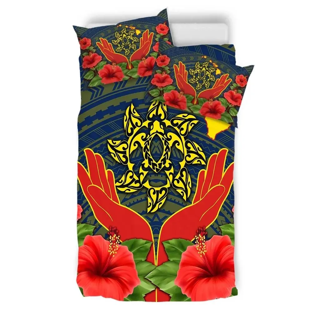 FamilyGater Home Set - Hawaii Turtle Map Hibiscus Polynesian Bedding Set - Heri Style AH J3