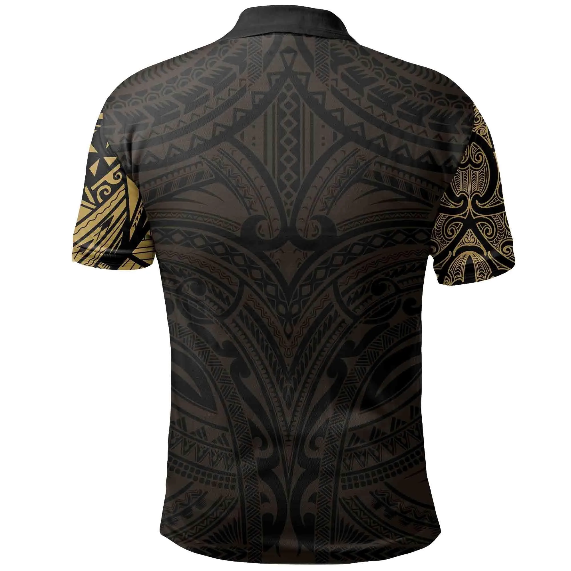New Zealand Polo Shirt, Maori Polynesian Tattoo Gold