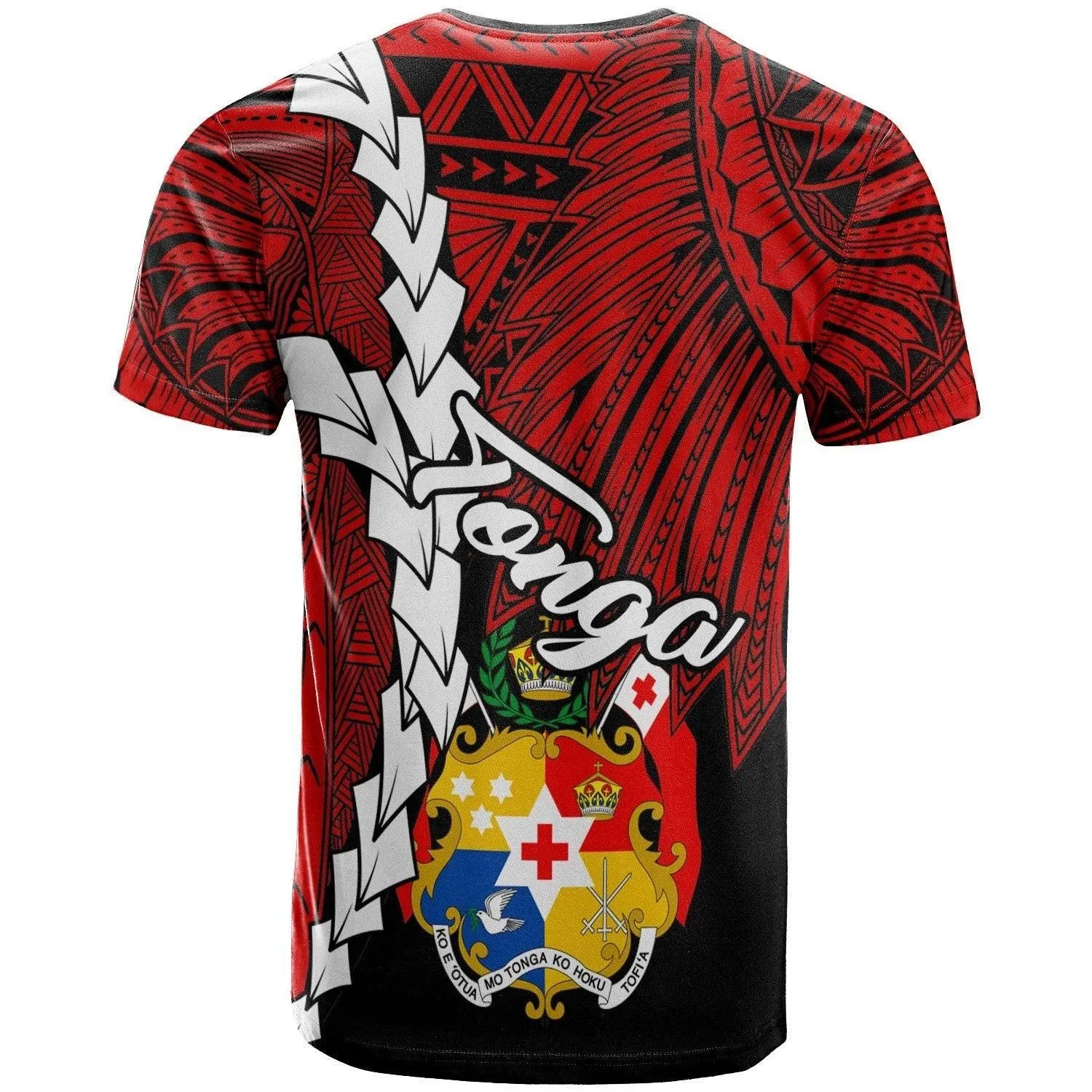 Tonga Polynesian Custom Personalised T shirt - Tribal Wave Tattoo Flag Color