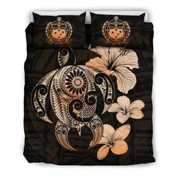 FamilyGater Bedding Set - Cover and Pillow Cases Samoa Hibiscus Plumeria Mix Polynesian Orange Turtle - J1