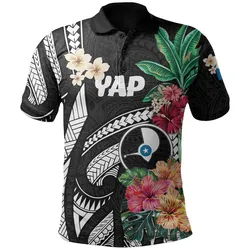 Yap All Over Print Polo Shirt Coat Of Arms Polynesian With Hibiscus TH5