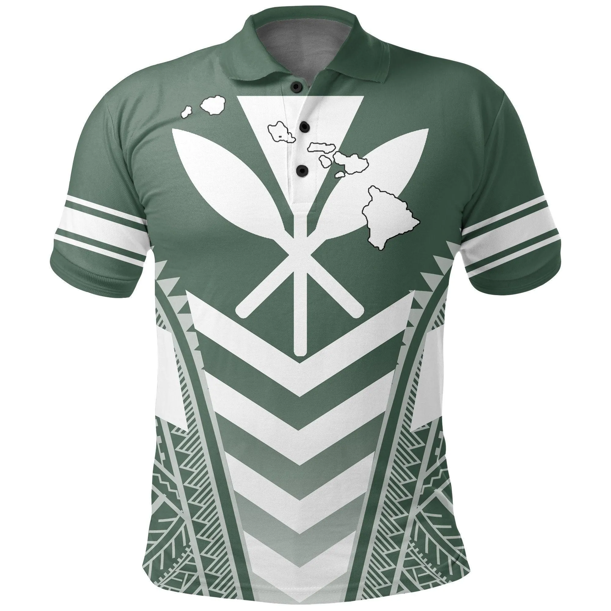 Hawaii Kanaka Map Football Jersey Polynesian Polo Shirt - Green - Maris Style