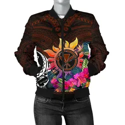 Polynesian Womens Bomber Jackets - Hawaii Kanaka Maoli and Hibiscus Flowers With Polynesian Patterns