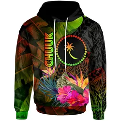 Chuuk Polynesian Hoodie -  Hibiscus and Banana Leaves