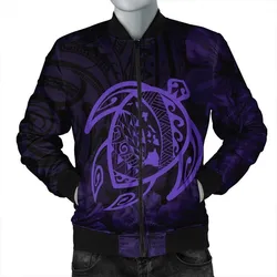 Hawaiian Map Turtle Kanaka Hibiscus Polynesian Bomber Jacket - Purple