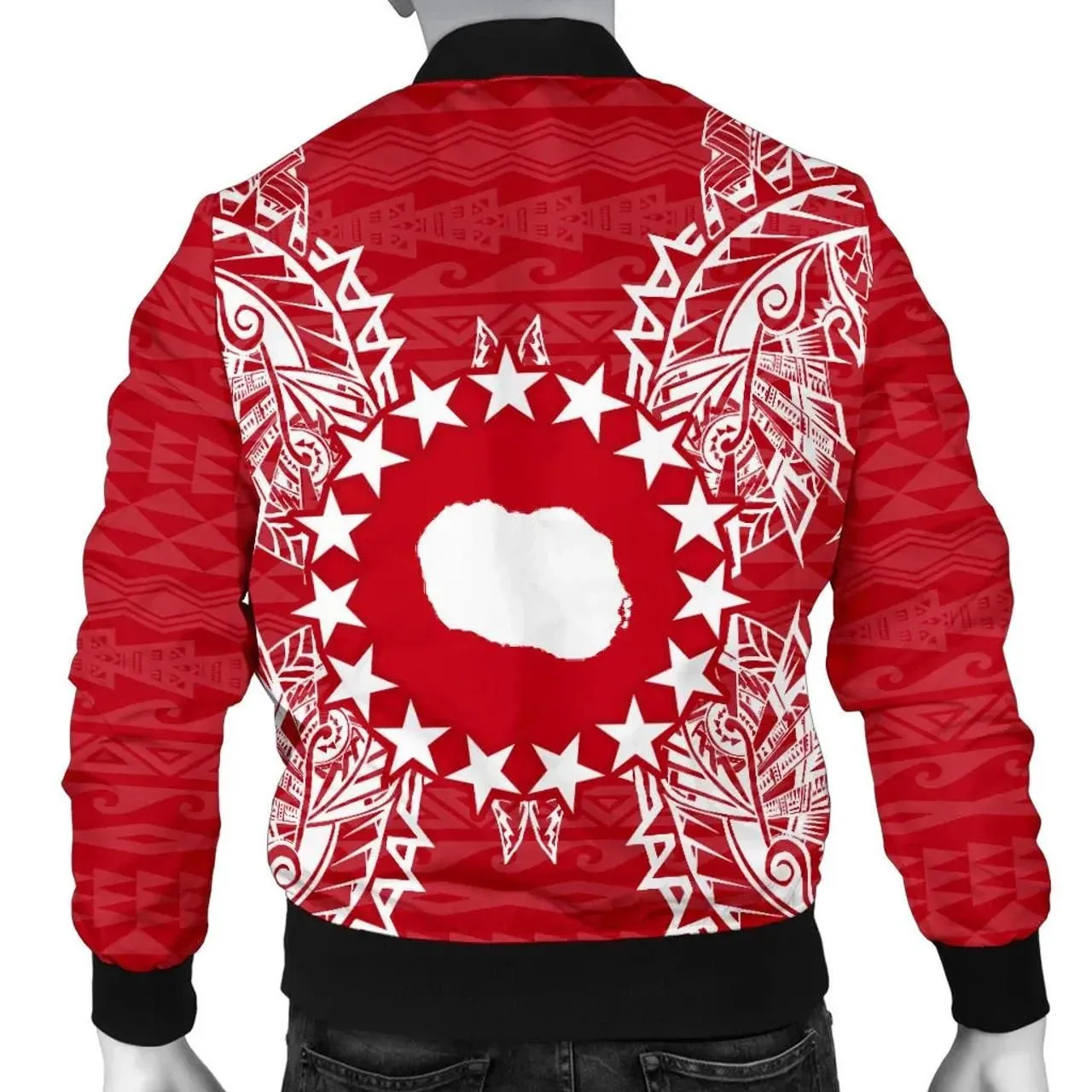 Cook Islands Polynesian Bomber Jacket Map Red White