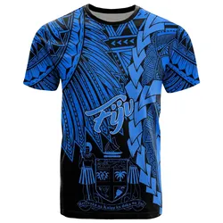 Fiji Polynesian T-Shirt - Tribal Wave Tattoo Blue