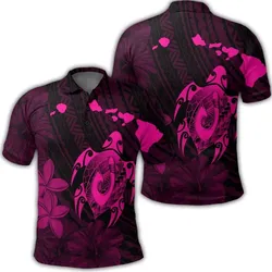 Alohawaii Shirt - Hawaiian Map Turtle Plumeria Hibiscus Fish Hook Polynesian Polo Shirt Pink - AH - J5R