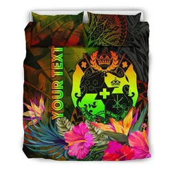 FamilyGater Bedding Set - Cover and Pillow Cases Tonga Polynesian Personalised -  Hibiscus and Banana Leaves - BN15
