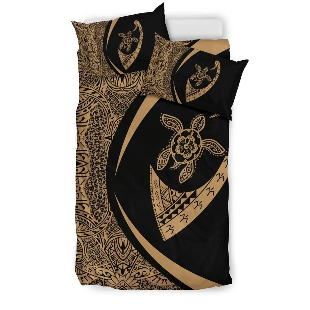 FamilyGater Bedding Set - Cover and Pillow Cases Hawaiian Turtle Fish Hook Hibiscus Polynesian - Circle Style Gold - AH - J5