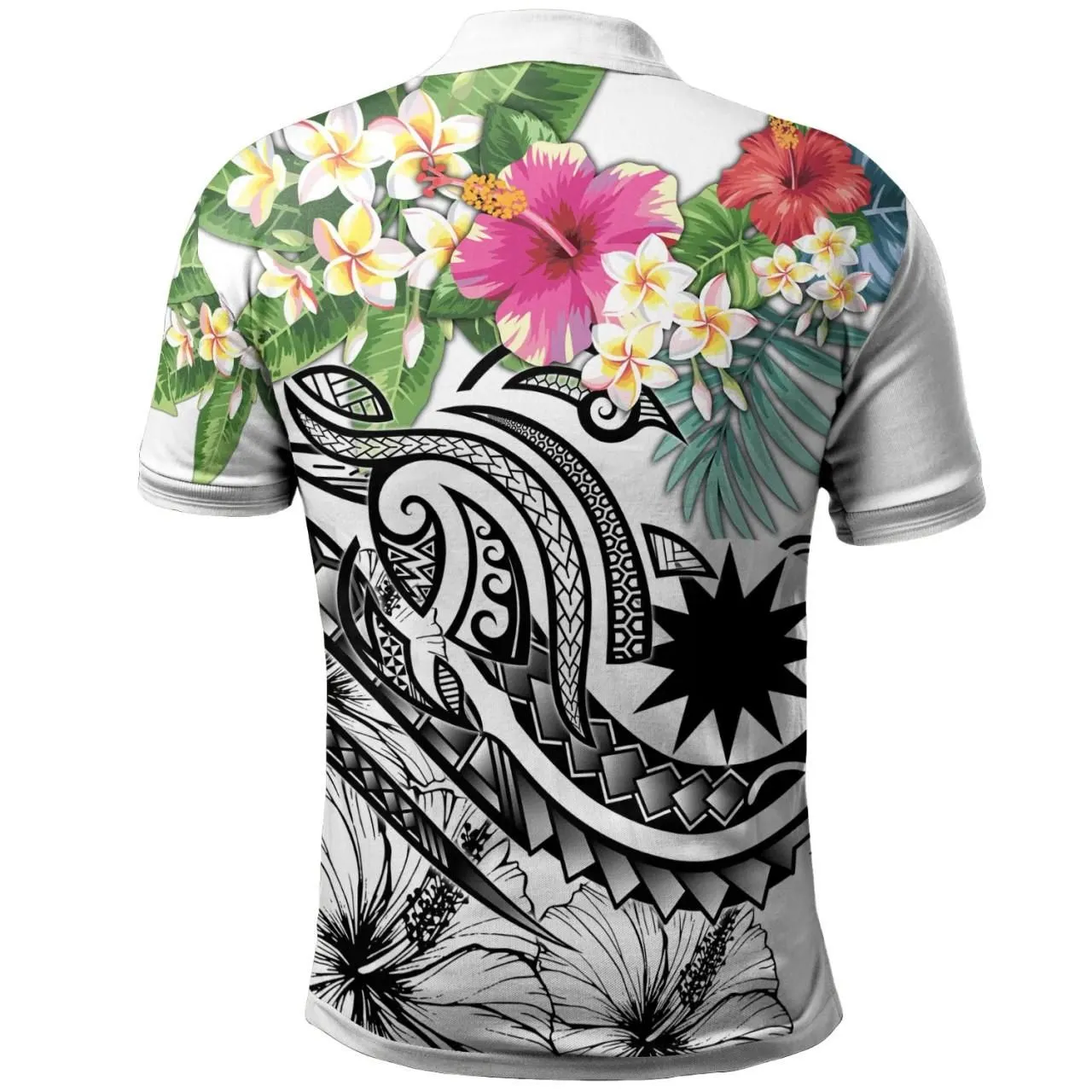 Nauru Polynesian Polo Shirt - Summer Plumeria (White)