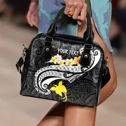 Papua New Guinea Custom Personalised Shoulder Handbag - PNG Seal Polynesian Patterns Plumeria (Black)