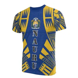Nauru T shirt - Nauru Coat Of Arms Polynesian Tattoo Blue Style