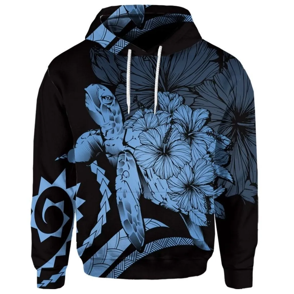 (Personalised) Hawaiian - Hawaii Turtle Hibiscus Polynesian Vintage Hoodie - Pastel Blue