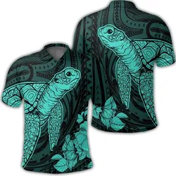 Alohawaii Shirt - Hawaiian Hibiscus Memory Turtle Polynesian Polo Shirt Turquoise - AH - JR